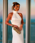 Simple Sexy Halter Neck Wedding Dress For Women Satin Sleeveless Backless Bridal Gown Robe Custom Made Vestido De Novia