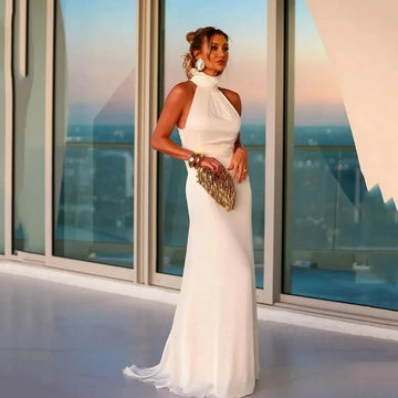 Simple Sexy Halter Neck Wedding Dress For Women Satin Sleeveless Backless Bridal Gown Robe Custom Made Vestido De Novia