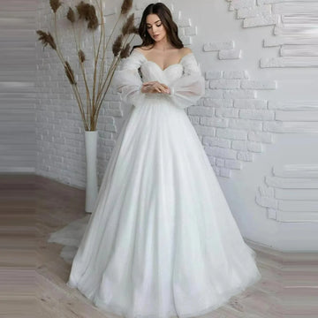 Luxury Lace Tulle Wedding Dresses Women's Elegant Sexy A Line Sweetheart Long Sleeve Princess Formal Bridal Gowns Vestidos Gala