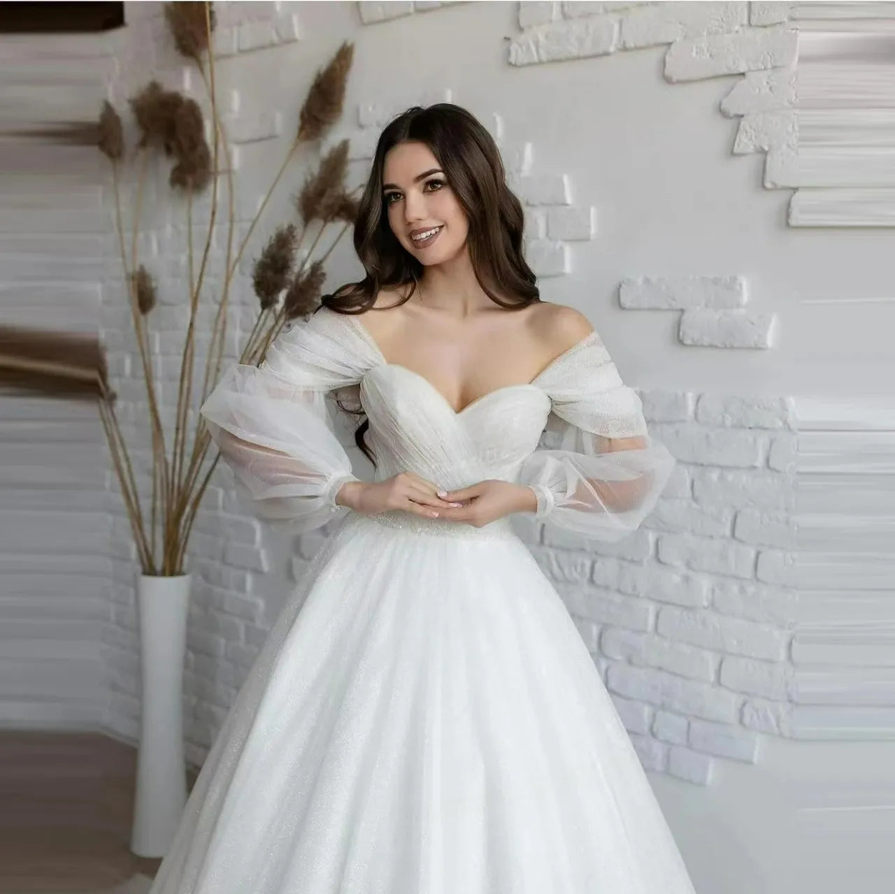 Luxury Lace Tulle Wedding Dresses Women's Elegant Sexy A Line Sweetheart Long Sleeve Princess Formal Bridal Gowns Vestidos Gala