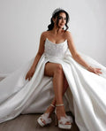 Simple Elegant Satin Wedding Dresses For Women A Line Formal Sexy Backless Strapless Sleeveless Split Bridal Gowns Vestido Novia White