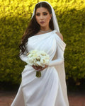Sparkly Sequin Belt Wedding Dress Off-Shoulder Long Sleeves Satin Mermaid Pleats Floor-Length Vestidos Elegantes Para Mujeres