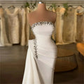 Modern Elegant White Mermaid Wedding Dresses Sparkle Rhinestone Pleated Sexy Strapless Ruched Bridal Gowns Vestidos De Novia
