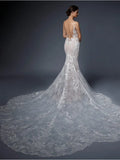 Luxury Wedding Dress Women Mermaid Open Back V-Neck Lace Spaghetti Strap Bridal Gown Sweep Train Vestidos De Novia