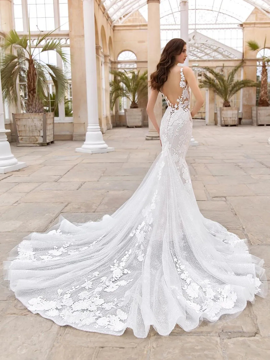 Boho Lace Mermaid Wedding Dress Sexy V Neck Appliques Bride Dresses Puff Tulle Wedding Bridal Gowns