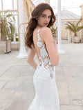 Boho Lace Mermaid Wedding Dress Sexy V Neck Appliques Bride Dresses Puff Tulle Wedding Bridal Gowns