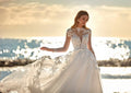 Princess High Neck Wedding Dresses Long Sleeve Lace Appliques Modern Button Bride Gowns Illusion Backless vestido de casamento