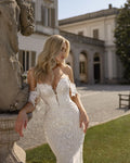 Sweetheart Mermaid Wedding Dress Off Shoulder Lace Appliques Modern Spandex Bride Gown Backless Train Robe de mariée