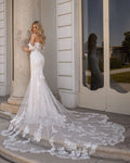 Sweetheart Mermaid Wedding Dress Off Shoulder Lace Appliques Modern Spandex Bride Gown Backless Train Robe de mariée