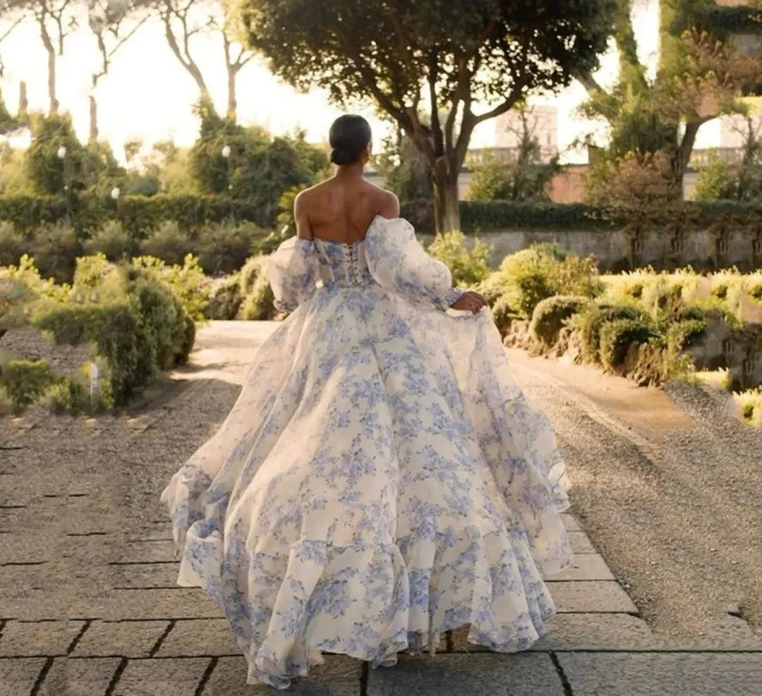 Amanda Flower Lace Ball Gown Prom Dress Elegant Puff Sleeve Plus Size vestido de festa noite