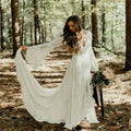 Country Style Wedding Dresses Boho Lace Long Sleeves Deep V Neck A Line Ivory Beach Bohemian Plus Size Summer Bridal Gowns