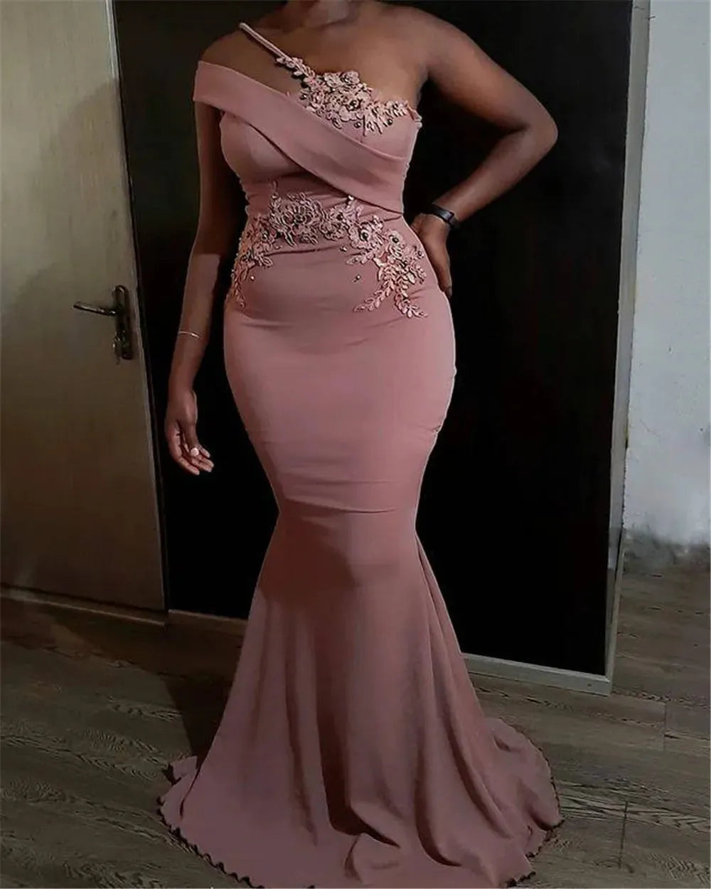 Mermaid Lace Evening Dresses Appliques One Shoulder Long Prom Party Gowns Women Special Occasion Dress Plus Size As Picture