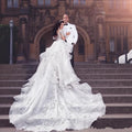 Tulle High-Neck Appliques Detachable-Train Wedding Dress Long Sleeves Glamorous Wedding Dresses Luxury Mermaid Bridal Gowns