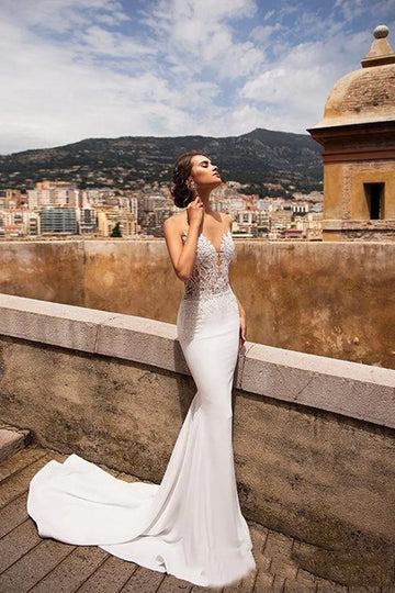 Vintage Wedding Dresses Classic Bridal Gowns Lace Appliques Satin Sheath Mermaid Sleeveless Backless Robes Vestidos De Novia Gray 2