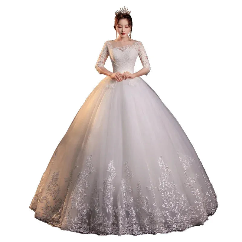 Half Sleeve Empire Illusion Wedding Dress For Pregnant Ball Gown Lace Embroidery Wedding Dress Robe De Mariee