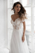 Off The Shoulder Beach Wedding Dress V-Neck Appliqued Bride Dresses Boho Elegant Lace Bridal Gowns Bohemian