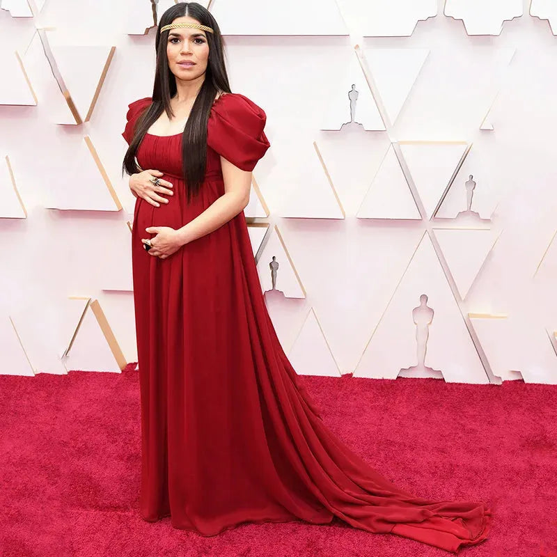 Empire Pregnant Woman Dress Plus Size Pleats Celebrity Dress Ruced Cap