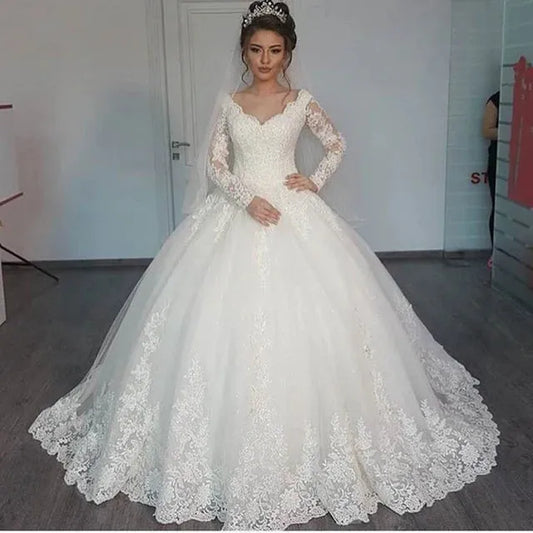 Vestidos de Novia Sexy V Neck Long Sleeves Lace Wedding Dress Ball Gowns Wedding Robe de mariage Wedding Gowns plus size Floor Length