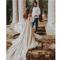 Boho Off The Shoulder Princess Wedding Dress Sweetheart Appliqued Puff Sleeves Bride Dress A-Line Backless For Bride Gown