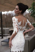 Lace A-line Wedding Dresses Detachable Train Appliques Scoop Neck Sheath Formal Bridal Gowns Half Sleeves Elegant Wedding Gowns