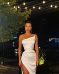 Sexy White Mermaid Prom Dresses with High Split Satin Evening Party Gowns for Women Robe De Soiree
