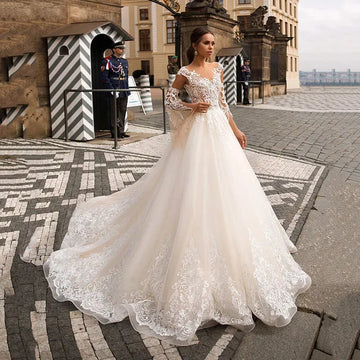 Long Sleeves Wedding Dress Sexy Backless Lace Appliques V Neck Princess Vintage Wedding Dress Bride Gown vestido De Noiva Ivory