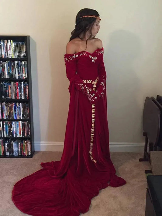 Velvet Karakou Algerian Evening Dress Appliques Lace Prom Party Gowns Long Sleeves Formal Women Dresses