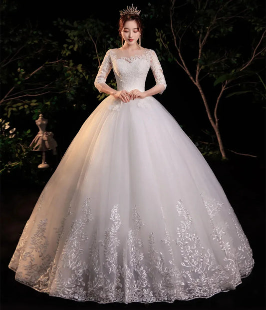 Half Sleeve Empire Illusion Wedding Dress For Pregnant Ball Gown Lace Embroidery Wedding Dress Robe De Mariee