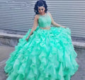 Two Pieces 1960S High Neck Quinceanera Dress Sexy Hollow Zipper Crystal Lace Sweet 16 Dresses Plus Size Vestidos De 15 Anos