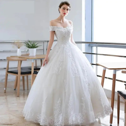 New Vintage Lace Wedding Dress Off The Shoulder Simple Prinecess Wedding Gowns Custom-made Plus Size Vestido De Noiva Ivory