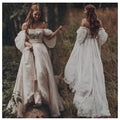 Boho Off The Shoulder Princess Wedding Dress Sweetheart Appliqued Puff Sleeves Bride Dress A-Line Backless For Bride Gown Floor Length