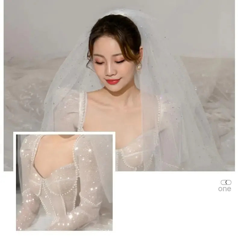 Classic Full Sleeve Wedding Dress Shining Sequins Pearl Ball Gown Plus Size Custom Made Luxury Bridal Dresses Robe De Mariee