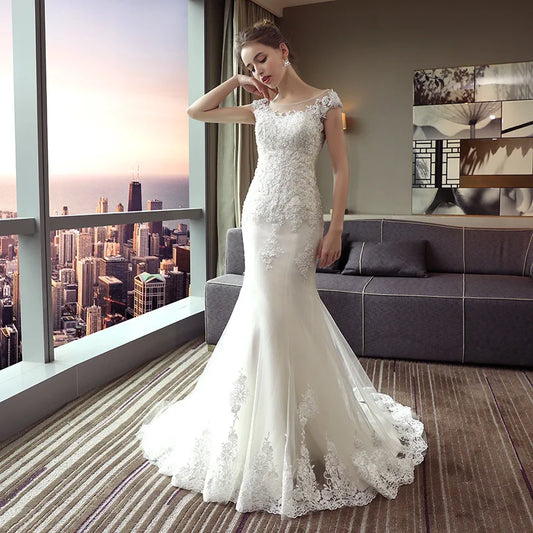 Vestido De Noiva 2023 The Bridal O-neck Court Train Luxury Lace Embroidery Mermaid Princess Luxury Wedding Dress