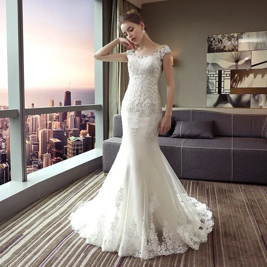 Vestido De Noiva The Bridal O-neck Court Train Luxury Lace Embroidery Mermaid Princess Luxury Wedding Dress