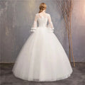 Vintage Wedding Dresses Full Flare Sleeve Lace Embroidery Princess Vestido De Noiva F