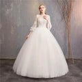 Vintage Wedding Dresses Full Flare Sleeve Lace Embroidery Princess Vestido De Noiva F As Picture