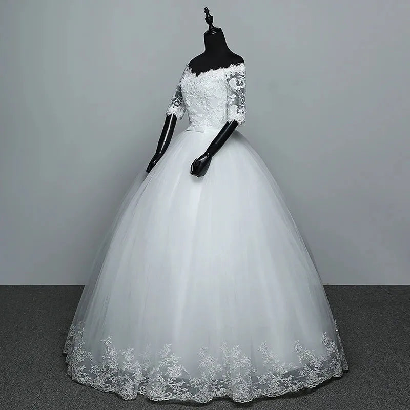 Wedding Dress Arrival Flowers Butterfly Gelinlik Embroidery Lace Boat Neck Princess Wedding Gowns Vestidos De Novia