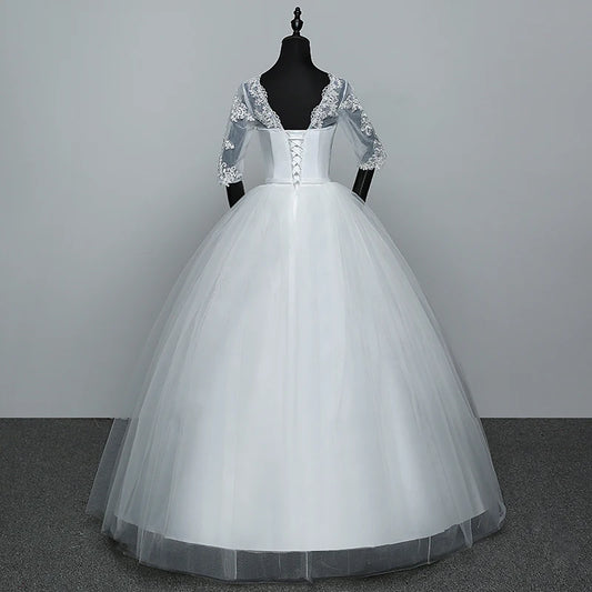 Wedding Dresses Hot Sale Elegant Princess Adjust Lace Three Quarter Sleeve Bridal Gowns Vestidos De Noiva Plus Size