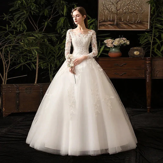 Lace Full Sleeve Wedding Dresses Luxury Ball Gown Wedding Gowns Custom Made Vestido De Noiva