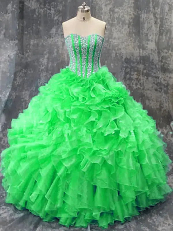 Quinceanera Dresses Plus Size Beading Sparking Sweetheart Organza Vestidos De 15 Anos Princesa Party Gowns