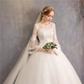 Vintage Wedding Dresses Full Flare Sleeve Lace Embroidery Princess Vestido De Noiva F