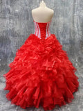 Quinceanera Dresses Plus Size Beading Sparking Sweetheart Organza Vestidos De 15 Anos Princesa Party Gowns Red