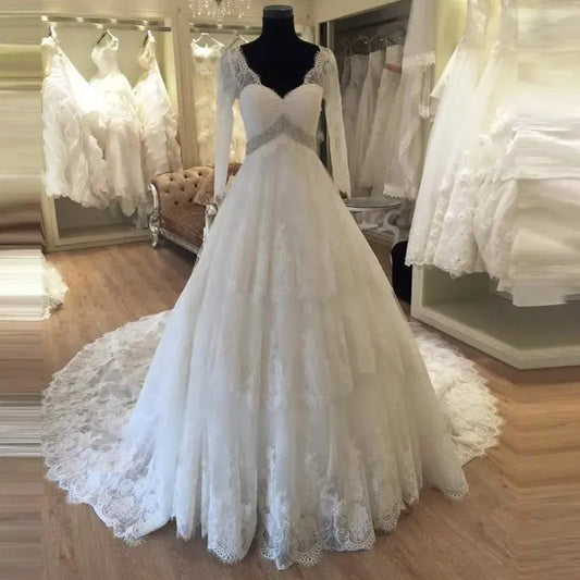 Maternity Wedding Dresses for Pregnant Long Sleeve vestido de noiva Crystal trouwjurk long robe de mariage