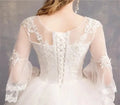Vintage Wedding Dresses Full Flare Sleeve Lace Embroidery Princess Vestido De Noiva F