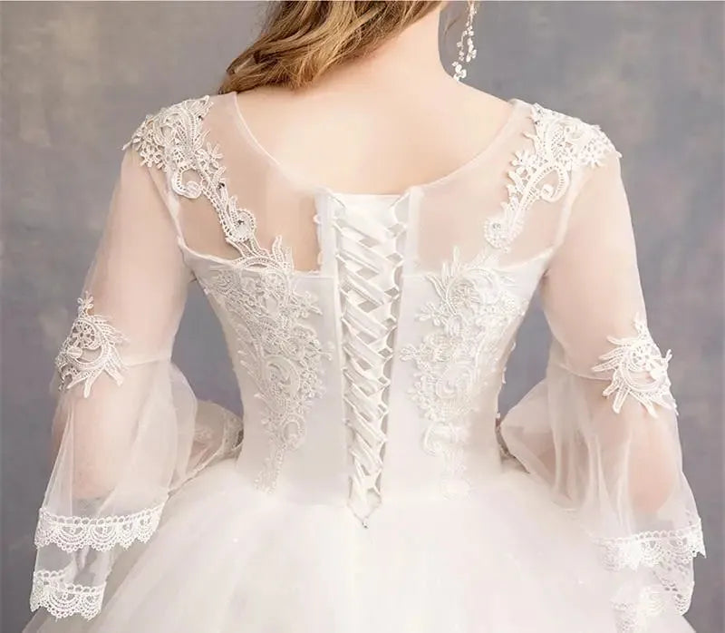 Vintage Wedding Dresses Full Flare Sleeve Lace Embroidery Princess Vestido De Noiva F