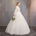 Vintage Wedding Dresses Full Flare Sleeve Lace Embroidery Princess Vestido De Noiva F