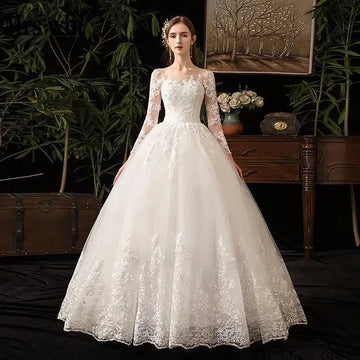 Full Sleeve Lace Wedding Dresses New Luxury Ball Gown Wedding Dress Custom Made Vestido De Noiva