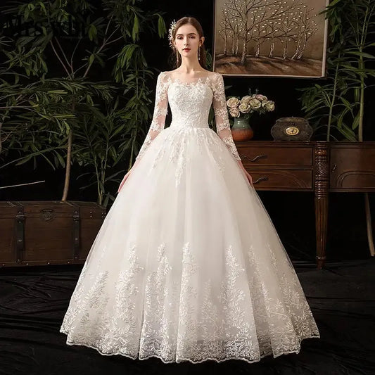 Full Sleeve Lace Wedding Dresses New Luxury Ball Gown Wedding Dress Custom Made Vestido De Noiva