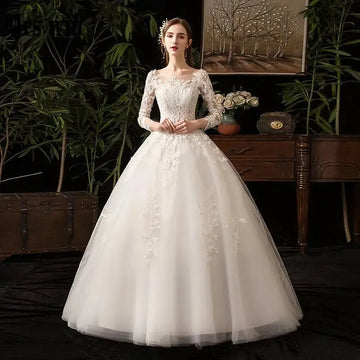 Lace Full Sleeve Wedding Dresses Luxury Ball Gown Wedding Gowns Custom Made Vestido De Noiva