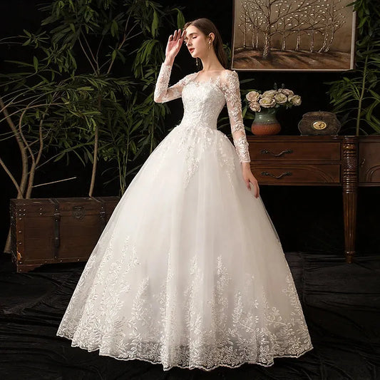 Full Sleeve Lace Wedding Dresses New Luxury Ball Gown Wedding Dress Custom Made Vestido De Noiva